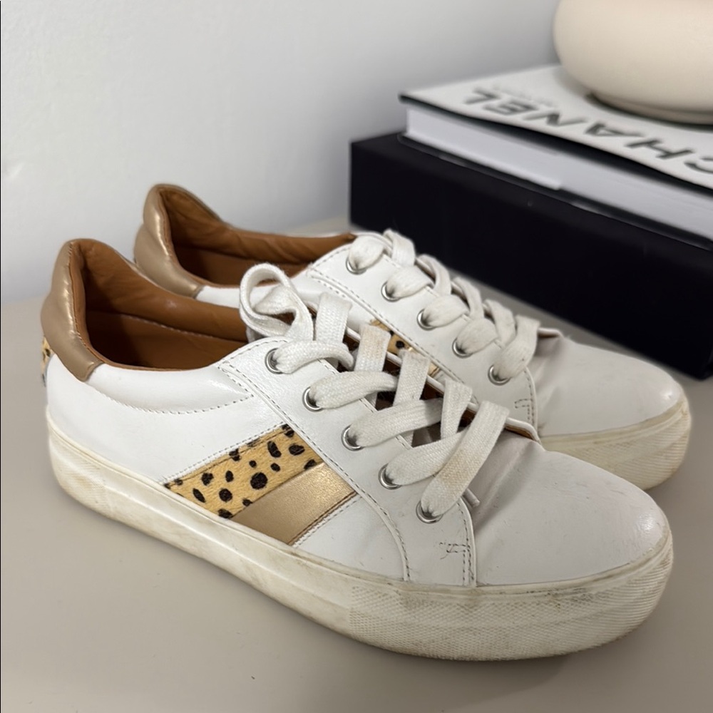 Women's White and Tan Sneakers